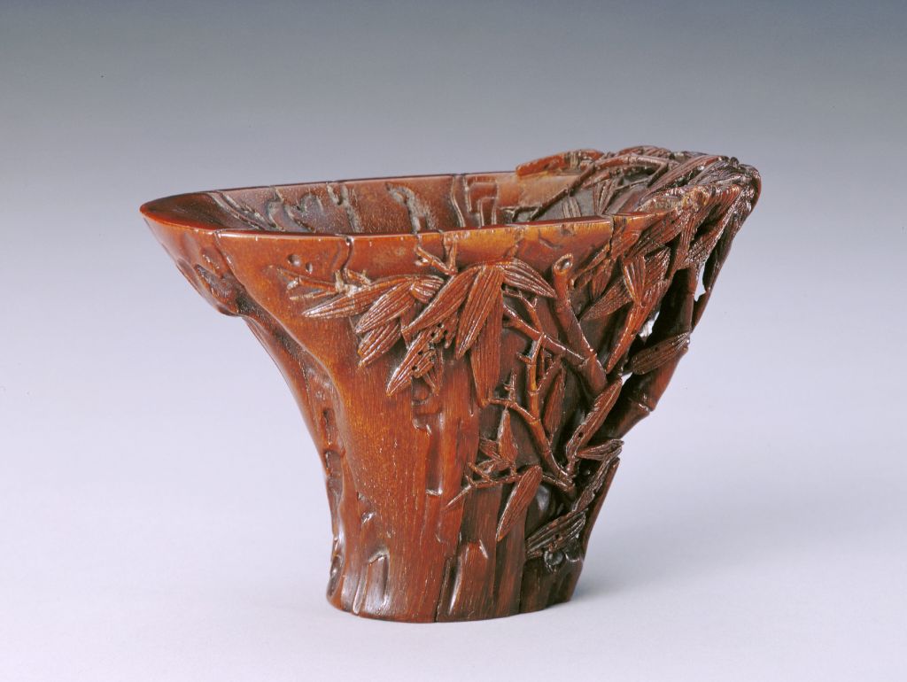 图片[1]-Rhinoceros horn carved bamboo and stone cup-China Archive